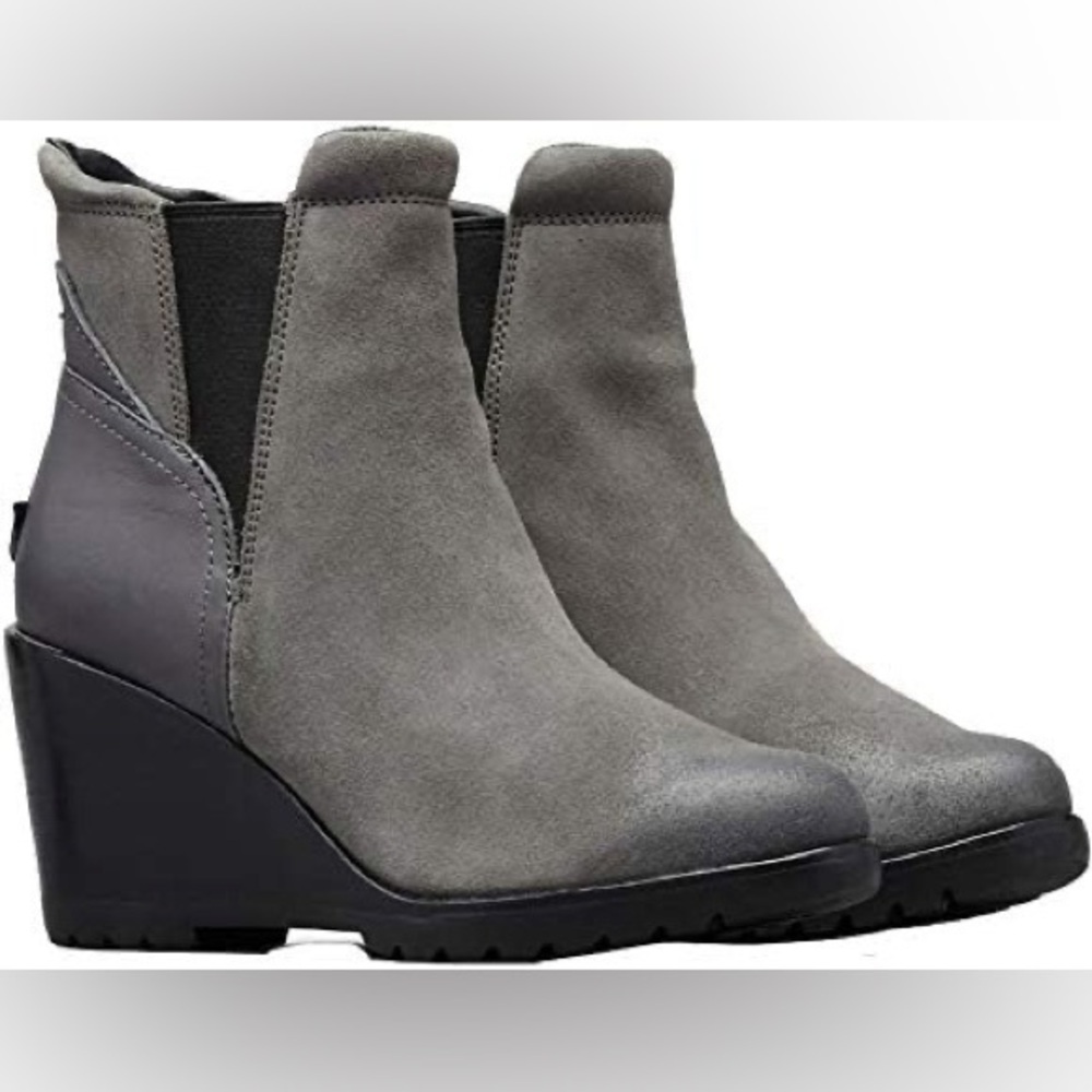 Sorel After Hours Wedge Bootie Chelsea Suede Quarry Gray Boots Women’s size 6
